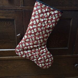 NWT Handmade Festive Red With Mitten Printed Quilted Christmas Stocking